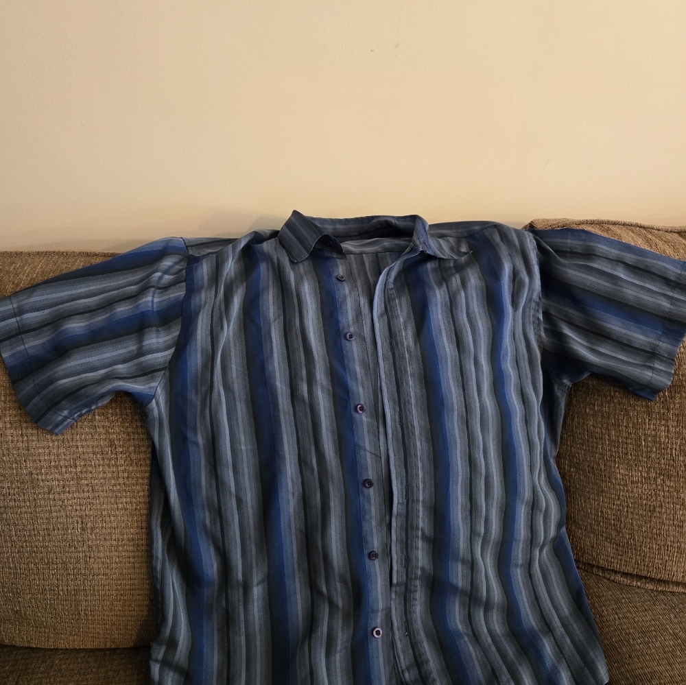 Denver Hayes Blue and Gray Striped Casual Shirt